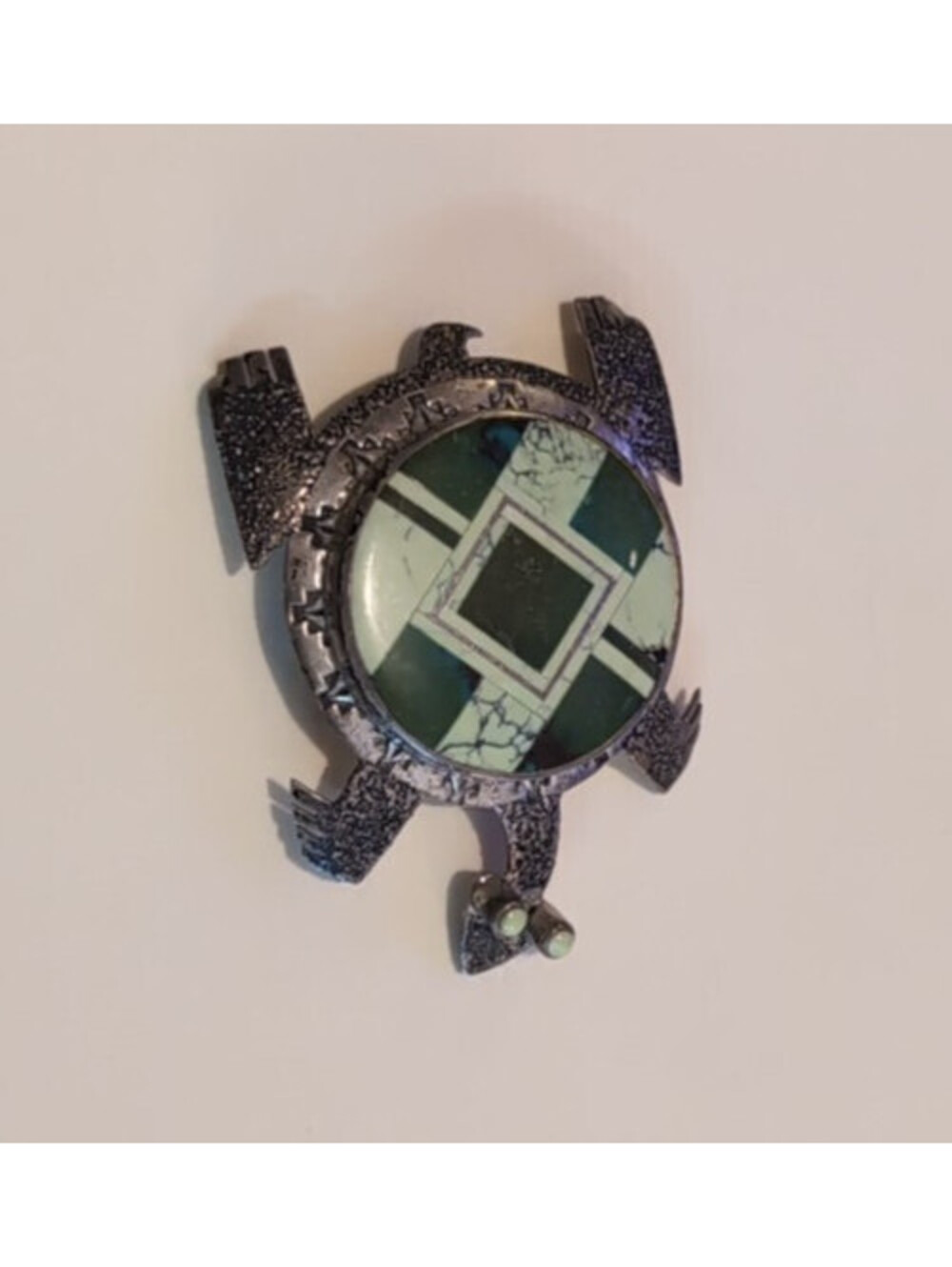Signed Colina Anderson (CA) Navajo Sterling Silver Mosaic Inlay Turtle Brooch